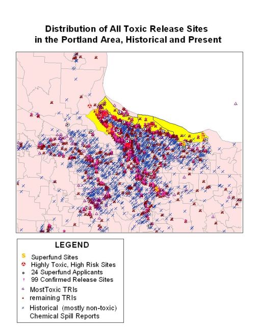 portlandarea_allchems Site Distribution in relation to high risk census block group areas