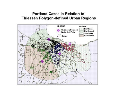 z_thpolygonptldcases Case Distribution for several related cancer types in the Portland area.