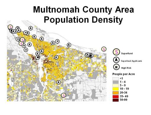 0_NWportland_PopnDensityCasesSites Sites in Relation to Blocks defined by Population Density Features