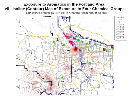 0_VII_Aromatics_Ptld_HotSpot Exposure risk related to the 4 major benzene-related chemical groups, using TRI, CRI, SF, SFA and HR site data