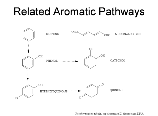 Simple chemical paths linked to benzene-related activities and the development of other suspected carcinogens