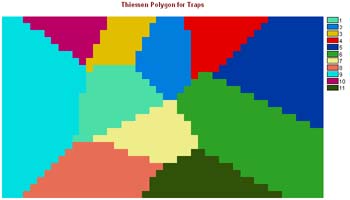 HYPKTHSNTRAPS Theissen Polygons drawn about each of the trap sites