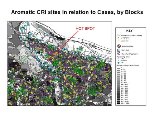 Spiders_AromaticCRIs-HotSpot Significantly Dense Superfund, SFA, HR, CRI and TRI CRI sites or "Hot Spot"
