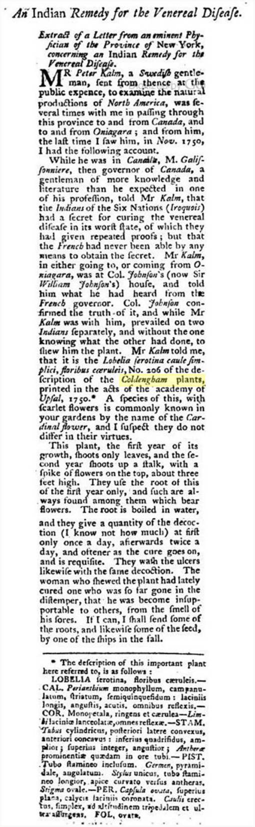 Kalm_IndianRemedyforVD_pp405-6_GentlemansMagazine_1757