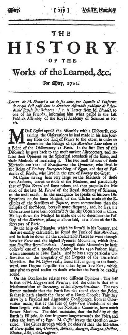 TheHxoftheWorksoftheLearned_v4no2_1702_LetterdeMBlondel_259-260_PicardHuygensNewton