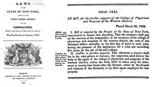 1820_WesternDistrictMedicalSchool_PrisonerCadaversLaw