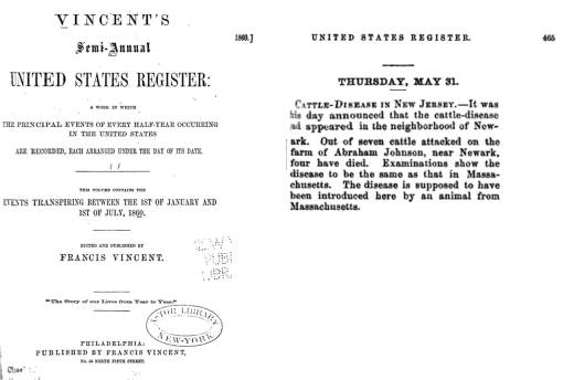 VincentsSemiannualUSRegister_CattleDiseaseinNewJersey_ThursdayMay301860