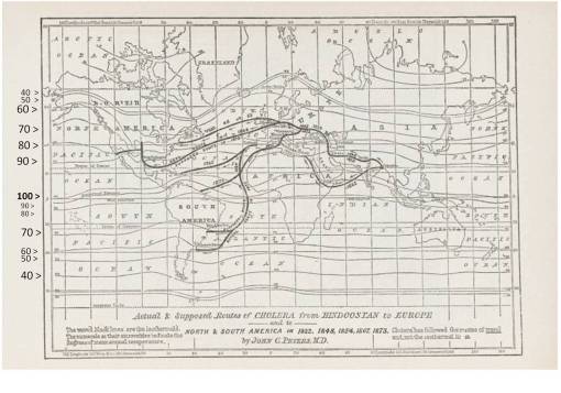 Cholera_1832to1873_JCPeters_Hindoostan-to-Europe_Allisothermslabelled