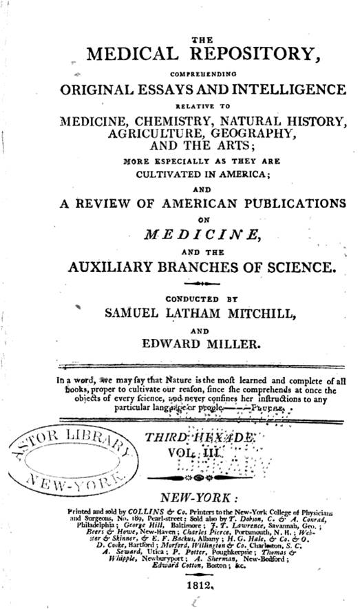 Medical College in the University of New York, 1811 Curriculum | Brian ...