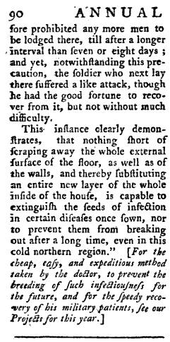 1766_AnnualRegisterofHxPoliticsLiterature1765_InfectivenessofDiseasesintheBarracks_p90