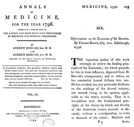 AnnalsofMedicine_1798_ObservationsoftheZoonomia-byThomasBrown_BookReview_tp,229