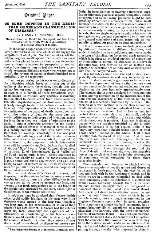 HenryHVernon_OnSomeDefectsintheRegistarGeneralsClassification_SanitaryRecord_Apr29-1876_p293