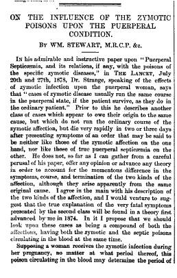 Lancet_Sept21-1878_ZymosisandPuerperalFever_WmStewart_p400a
