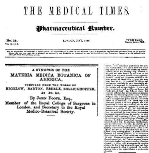 TheMedicalTimes,London_JohnFoote,Esq_1846,no24_MatMedBotofAmerica_pullsitalltogether